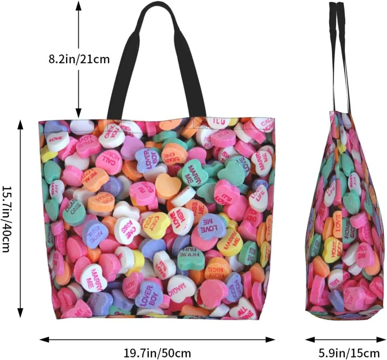 Heart Canvas Tote Bag Valentines Day Shoulder Bag Cute Casual Grocery Bags Cute Hearts Bag for Outdoor