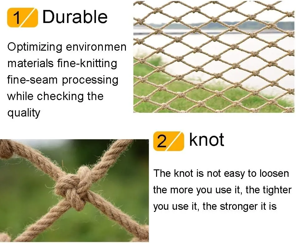 Hemp Rope Net Cargo Net Heavy Duty Climbing Net Kids Stair Protective Net Balcony Decor Netbirds Rope Net Outdoor Playground Fence Garden Netting Automotive Cargo Nets