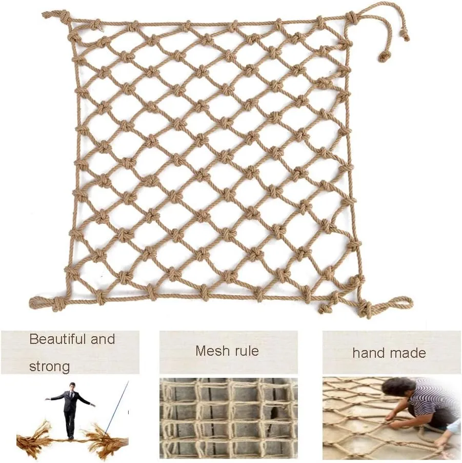 Hemp Rope Net Cargo Net Heavy Duty Climbing Net Outdoor Playground Fence Children Swing Climbing Rope Netting Safety Net Cargo Net Dia 4mm (Color : 4mm, Size : 1x3m (3.28X9.84ft))