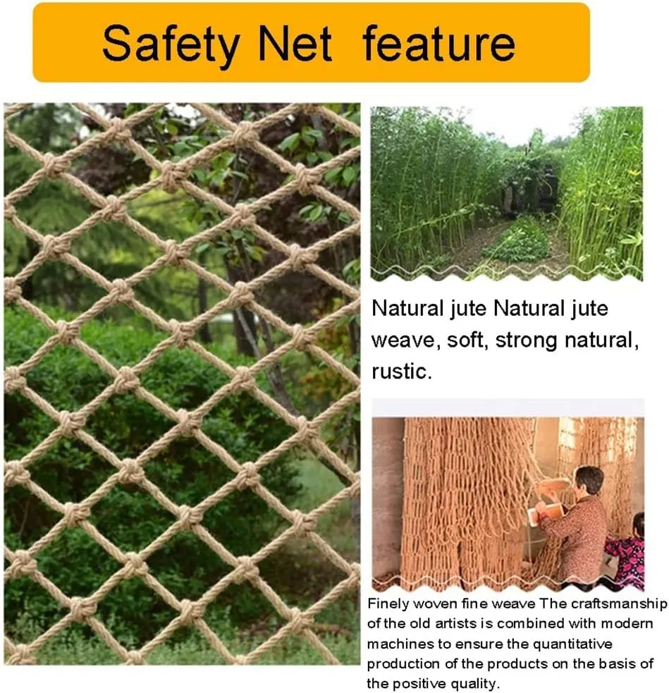 Hemp Rope net Dia 16mm Mesh 20cm- Safety Net Child Safety Net Heavy Duty Weave Hemp Rope Ceiling Net Stair Protection Climbing Net Rope Trailer Netting for Outdoor Patio Balcony (Color : Yellow, Siz