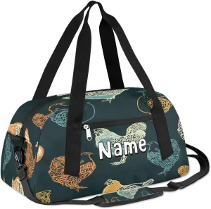 Hen Sketch Duffle Bag for Kids Custom Name Girls Overnight Bag 18.5 Inch Sport Gym Duffle Bag Personalized Pastel Sleepover Bags for Girls Boys Travel Duffel Bag