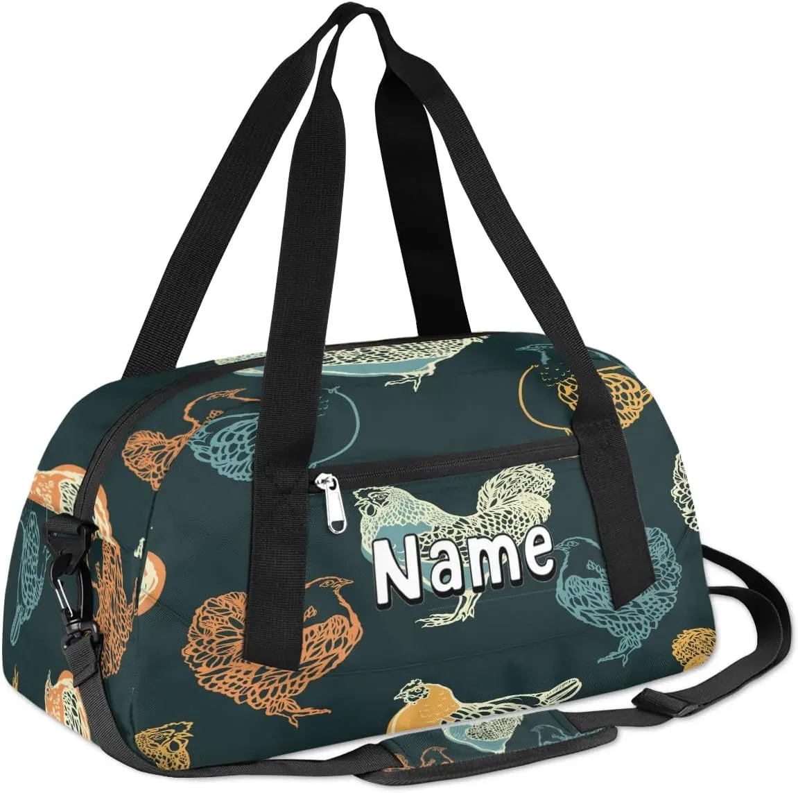 Hen Sketch Duffle Bag for Kids Custom Name Girls Overnight Bag 18.5 Inch Sport Gym Duffle Bag Personalized Pastel Sleepover Bags for Girls Boys Travel Duffel Bag
