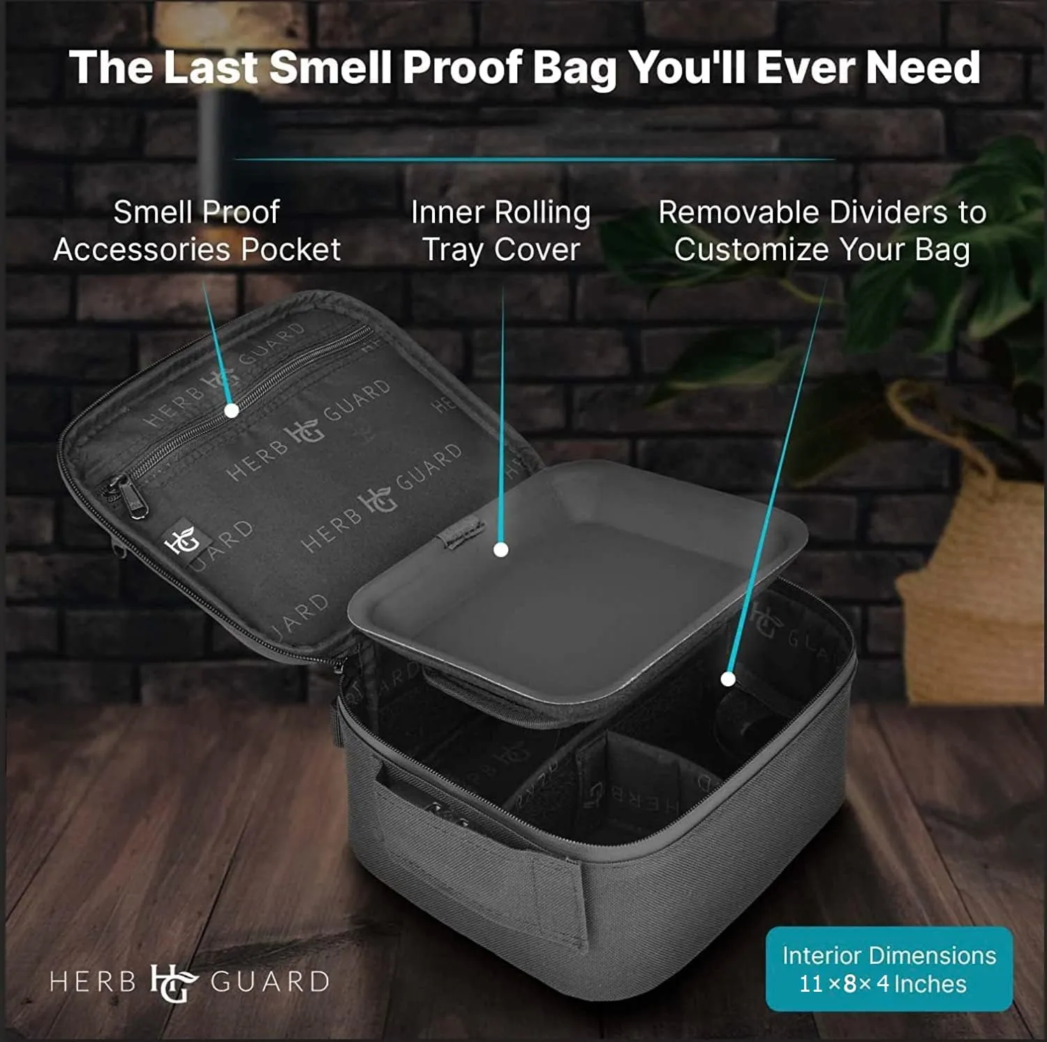 Herb Guard XL Smell Proof Bag & Airtight Case with Combination Lock (Container Holds Up to 5 Ounces) - Includes YKK Zippers, 250ml / Half oz Smell Proof Jar, Built in Tray & Travel Bags (Black)