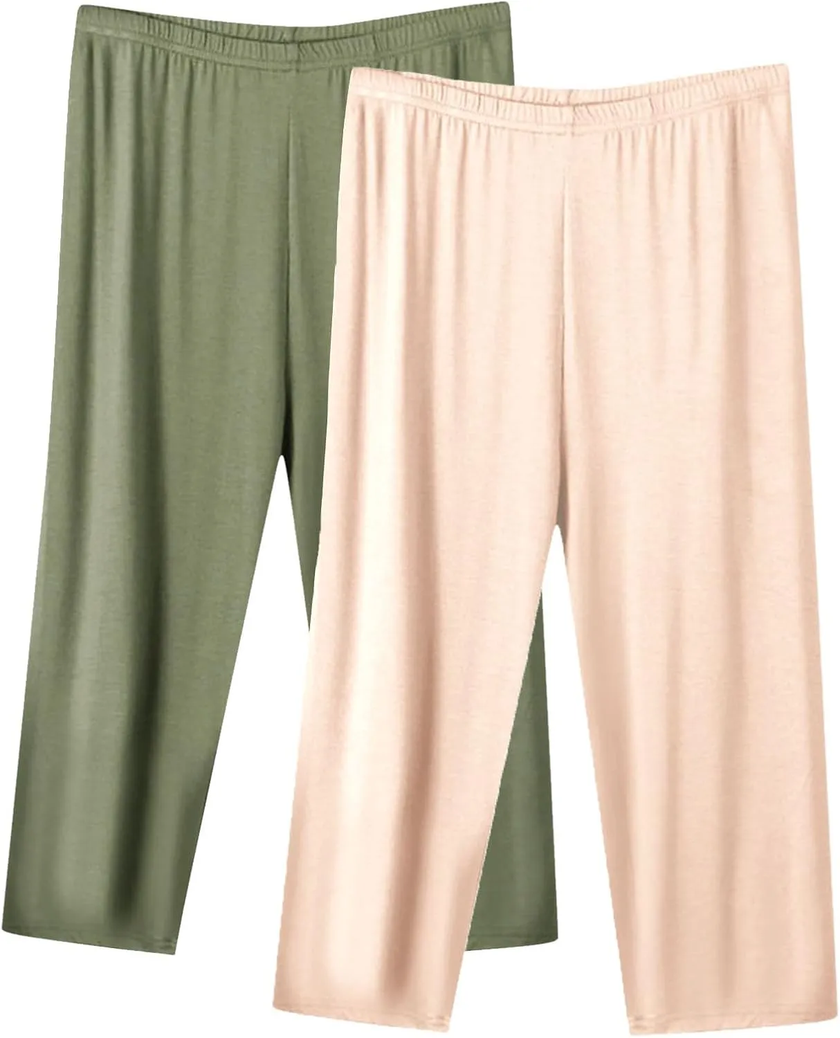HGps8w 2 Pack Womens Plus Size Capris Ultra-Soft Modal Lounge Pants Comfy Elastic Waist Pajama Pants
