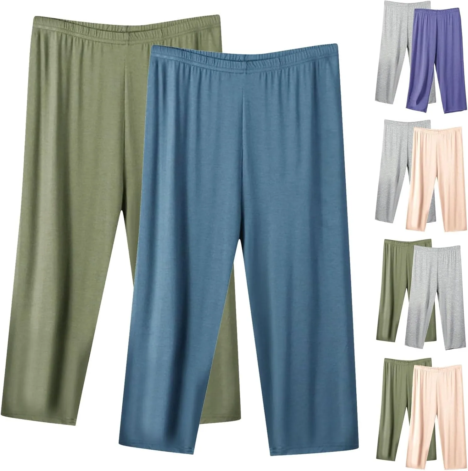 HGps8w 2 Pack Womens Plus Size Capris Ultra-Soft Modal Lounge Pants Comfy Elastic Waist Pajama Pants