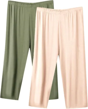 HGps8w 2 Pack Womens Plus Size Capris Ultra-Soft Modal Lounge Pants Comfy Elastic Waist Pajama Pants