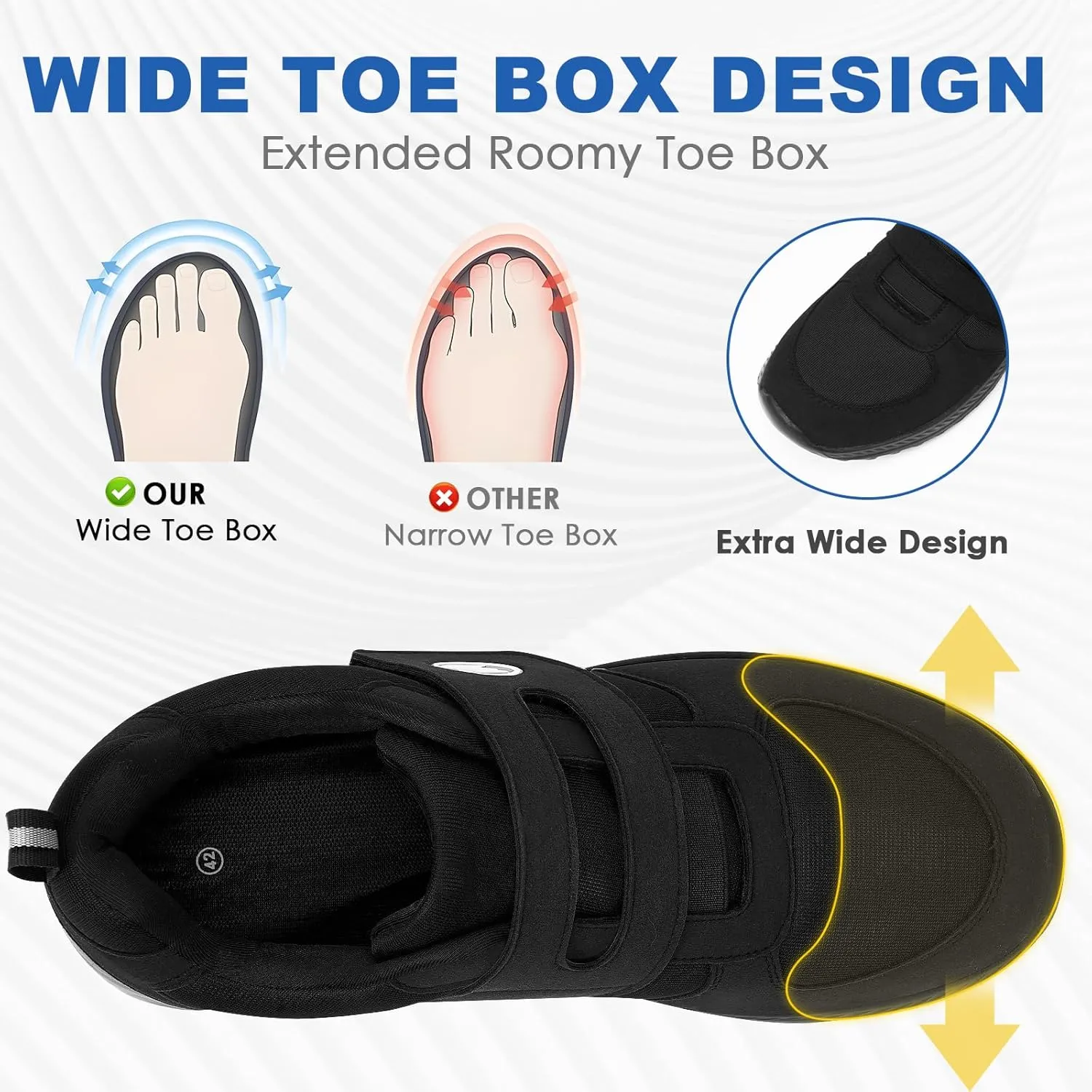 HiGropcore Diabetic Shoes for Women Men Wide Width Adjustable Walking Shoes Arch Support Orthopedic Edema Diabetic Shoes for Swollen Feet Neuropathy Fasciitis