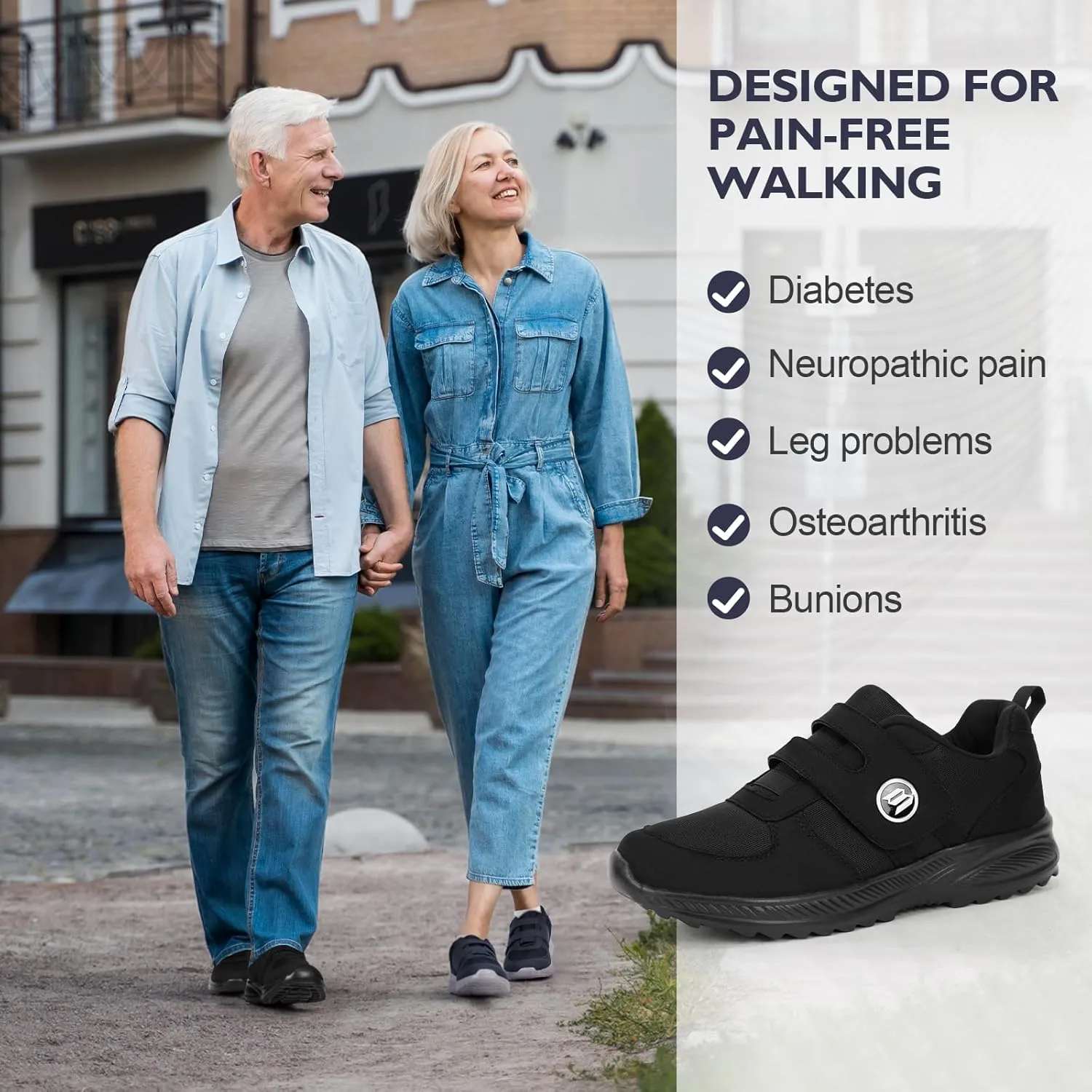 HiGropcore Diabetic Shoes for Women Men Wide Width Adjustable Walking Shoes Arch Support Orthopedic Edema Diabetic Shoes for Swollen Feet Neuropathy Fasciitis