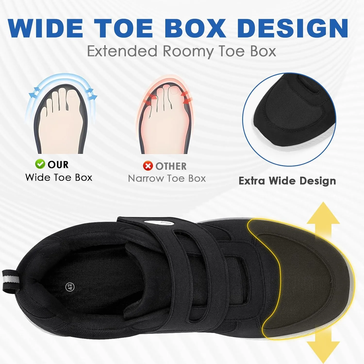 HiGropcore Diabetic Shoes for Women Men Wide Width Adjustable Walking Shoes Arch Support Orthopedic Edema Diabetic Shoes for Swollen Feet Neuropathy Fasciitis