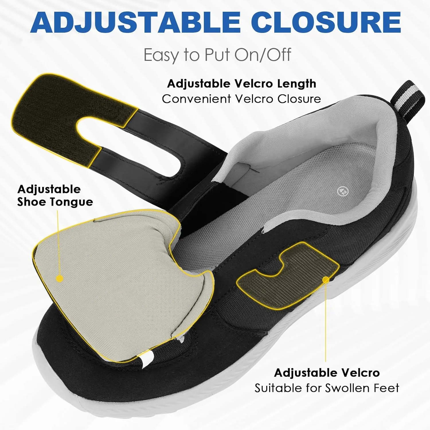 HiGropcore Diabetic Shoes for Women Men Wide Width Adjustable Walking Shoes Arch Support Orthopedic Edema Diabetic Shoes for Swollen Feet Neuropathy Fasciitis