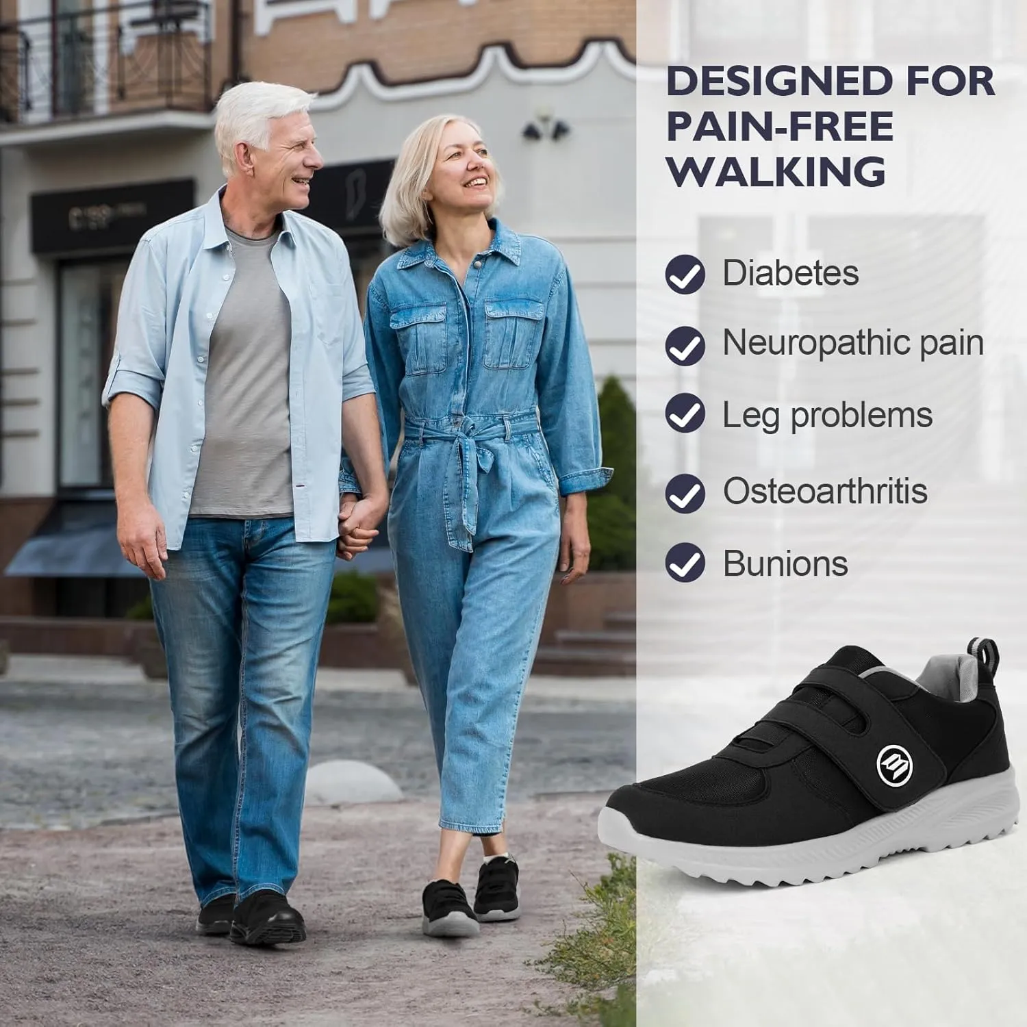 HiGropcore Diabetic Shoes for Women Men Wide Width Adjustable Walking Shoes Arch Support Orthopedic Edema Diabetic Shoes for Swollen Feet Neuropathy Fasciitis