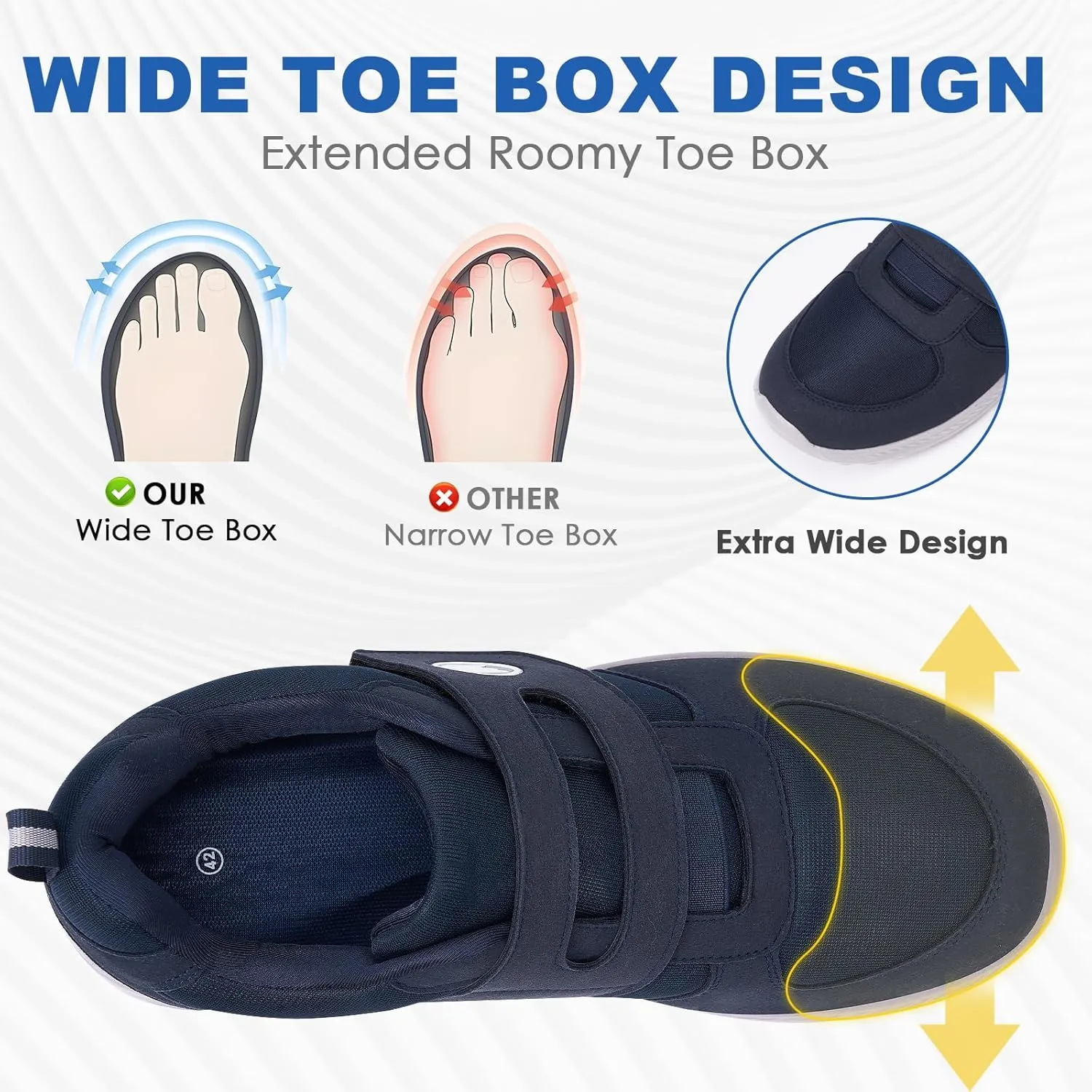 HiGropcore Diabetic Shoes for Women Men Wide Width Adjustable Walking Shoes Arch Support Orthopedic Edema Diabetic Shoes for Swollen Feet Neuropathy Fasciitis