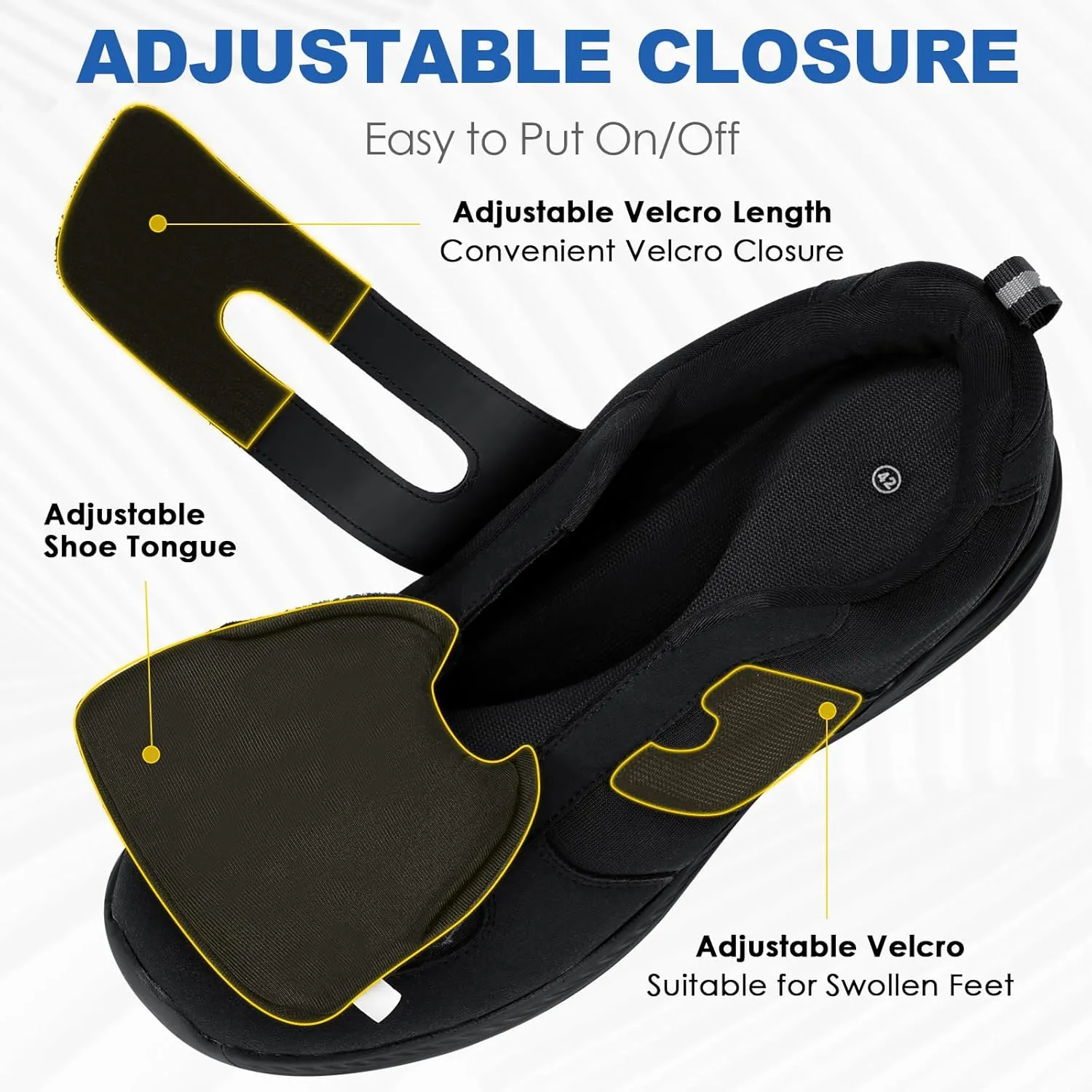 HiGropcore Diabetic Shoes for Women Men Wide Width Adjustable Walking Shoes Arch Support Orthopedic Edema Diabetic Shoes for Swollen Feet Neuropathy Fasciitis