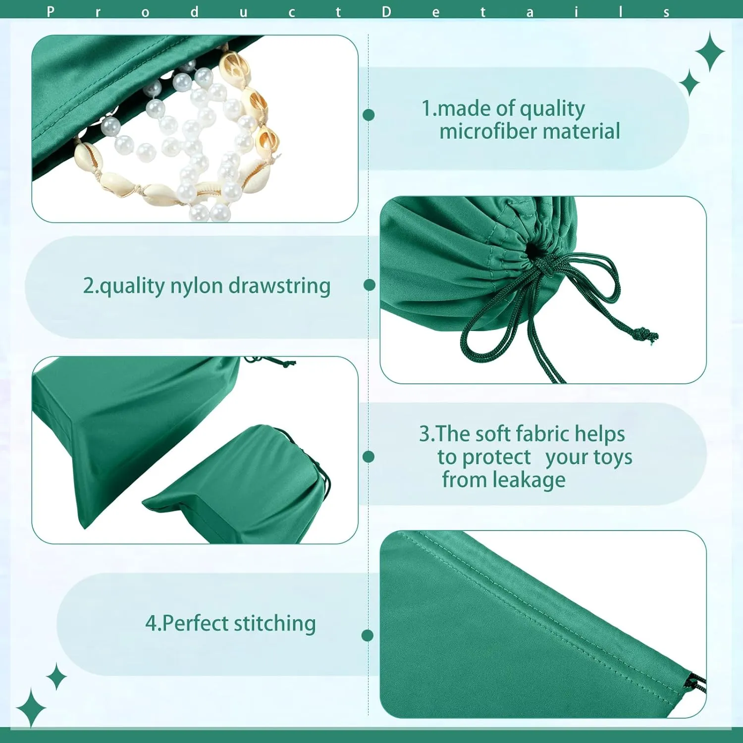 Hillban 20 Pcs Adult Toy Bags Drawstring Microfiber Pouch Adult Game Toy Gift Bags Cosmetic Storage Organizer Multi Purpose Foldable Ditty Pouch for Women Men, 3 Sizes(Green)