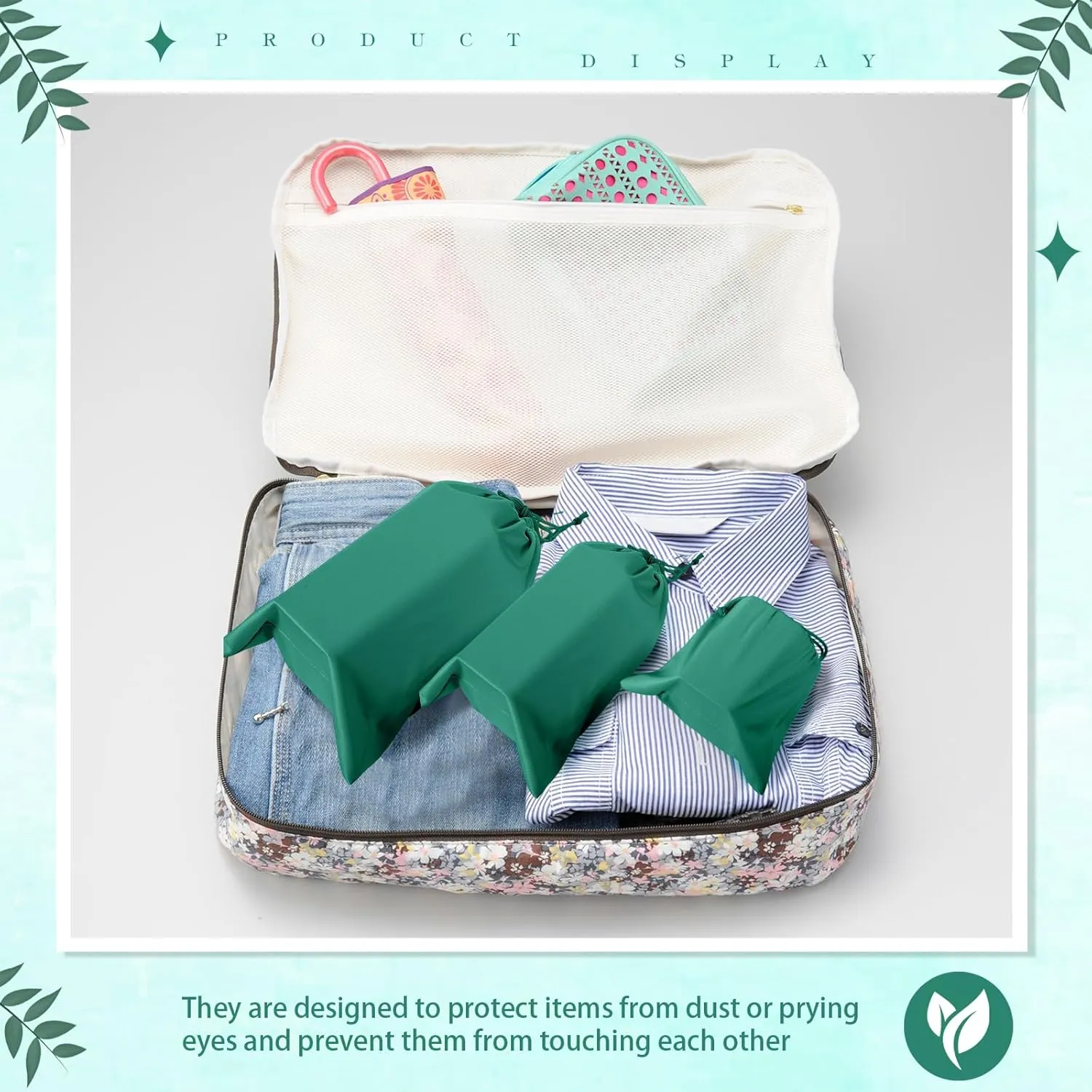 Hillban 20 Pcs Adult Toy Bags Drawstring Microfiber Pouch Adult Game Toy Gift Bags Cosmetic Storage Organizer Multi Purpose Foldable Ditty Pouch for Women Men, 3 Sizes(Green)