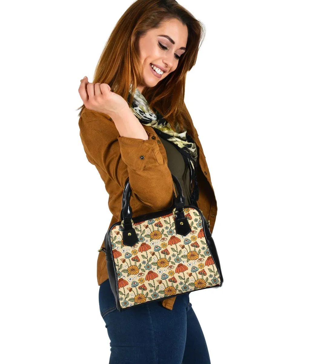 Hippie Mushroom Love | Leather Shoulder Bag