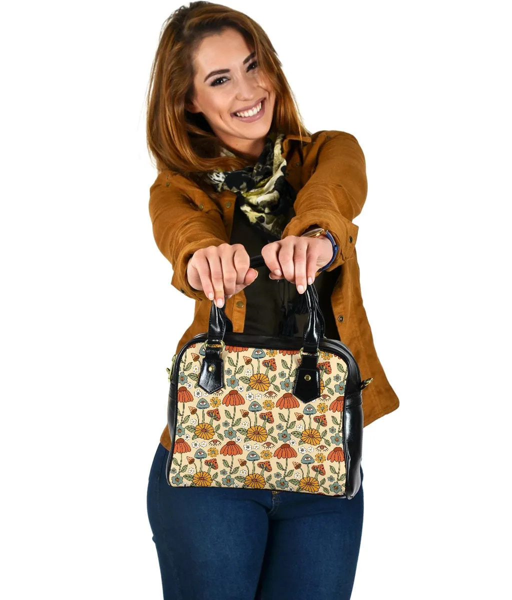 Hippie Mushroom Love | Leather Shoulder Bag