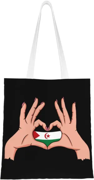 Holding Love In Your Hands Flag Of The Sahrawi Arab Democratic Republic Tote Bag for Women Canvas Shopping Bags Reusable Large Capacity Casual Shoulder Handbags Grocery Bags DIY Gift Bags