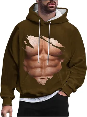 Hoodies for Men Pullover Mens Workout Muscle Print Hooded Sweatshirts Causal Loose Drawstring Long Sleeve Shirts