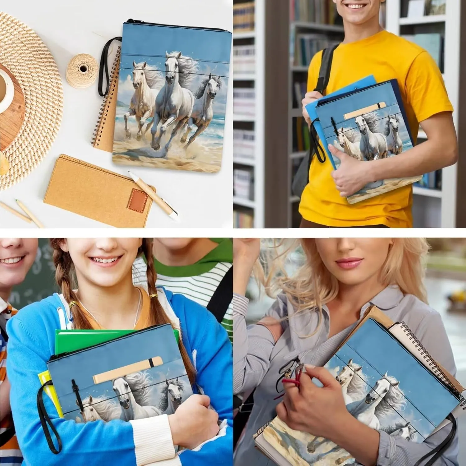 Horse Boys Bookbag with Lunch Box 5th Grade Shoulder Bag for School Removable Strap Hand Carry Lunch Box Backpack Book Cover for Junior Middle School