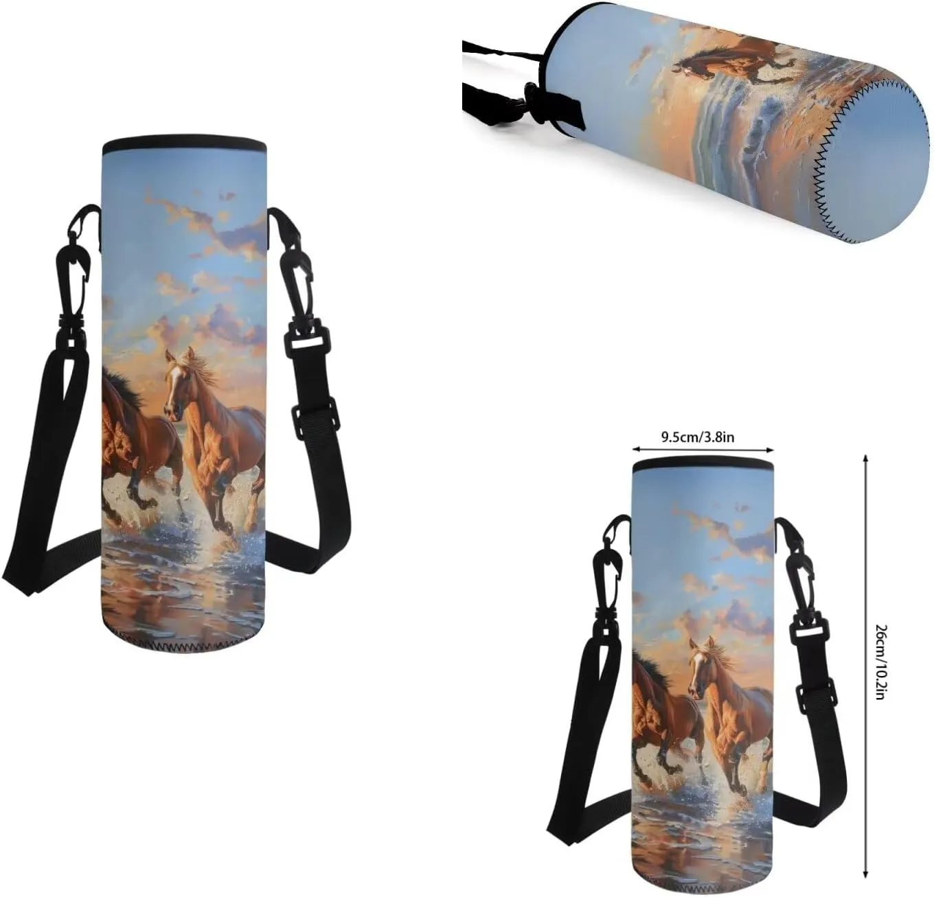 Horse Set of 4 Backpack Lunchbox Water Bottle Set for Boys Cute Pencil Case Portable School Bag for Girls 12-14 Universal Schoolbag for Picnic Hiking Shopping