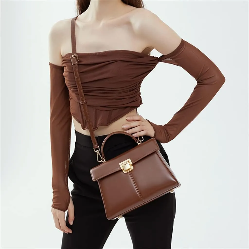 Horseshoe Buckle Work Commuting Leather Bag Texture Tote Sigle Shoulder Crossbody Bag Bag(D)