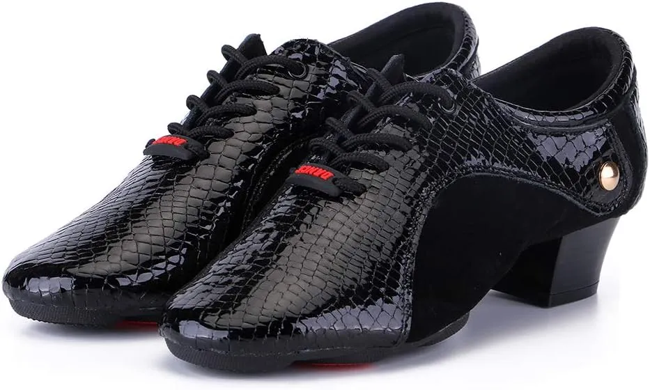 HROYL Men's Standard Latin/Jazz Dance Shoes Leather lace-up Ballroom W-701