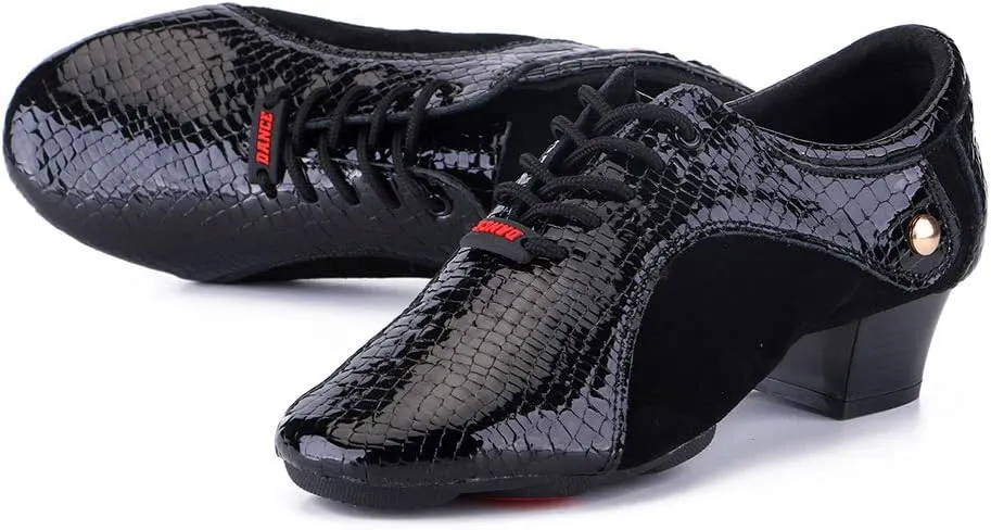HROYL Men's Standard Latin/Jazz Dance Shoes Leather lace-up Ballroom W-701