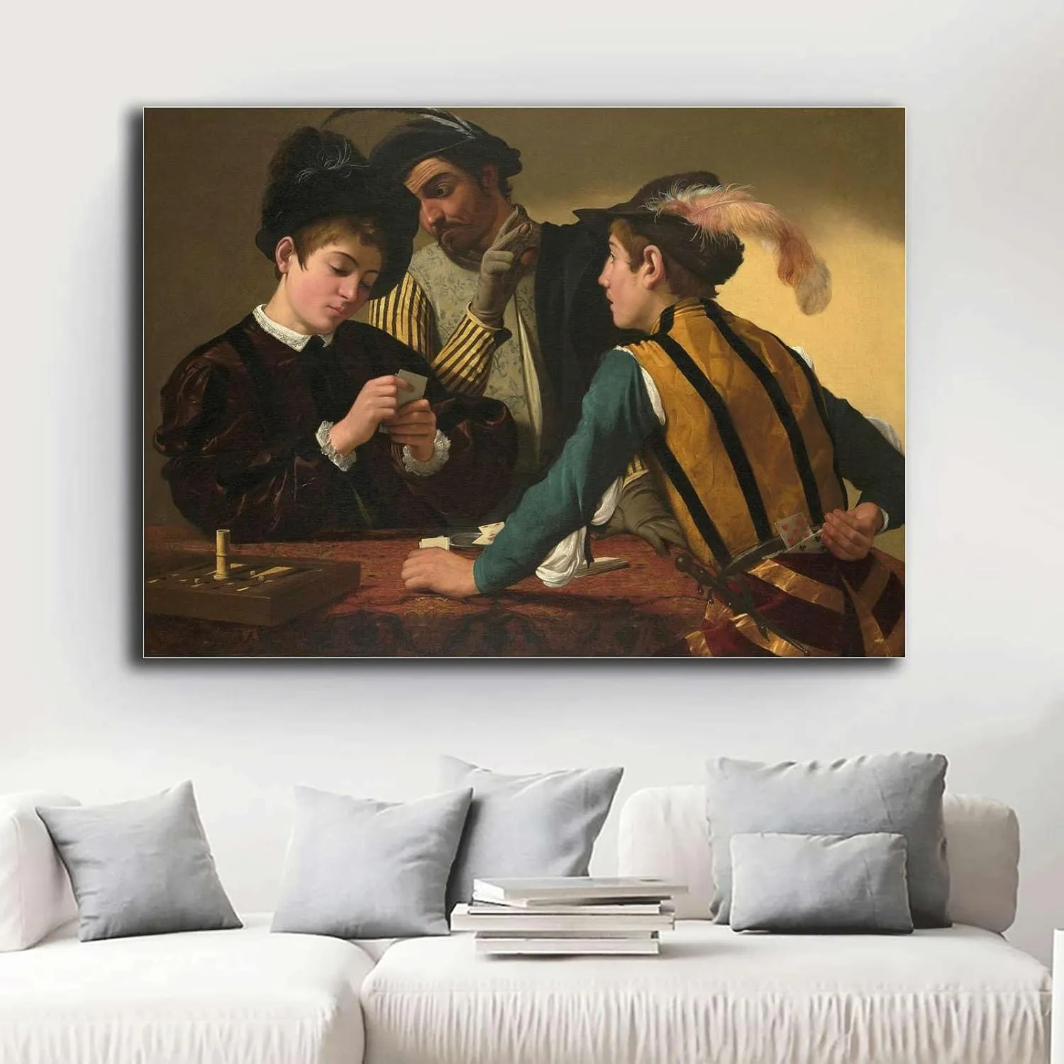 HSCFWYLN Canvas Art Poster The Cardsharps by Caravaggio Art Poster Living Room and Bedroom Home Decoration 12x18inch