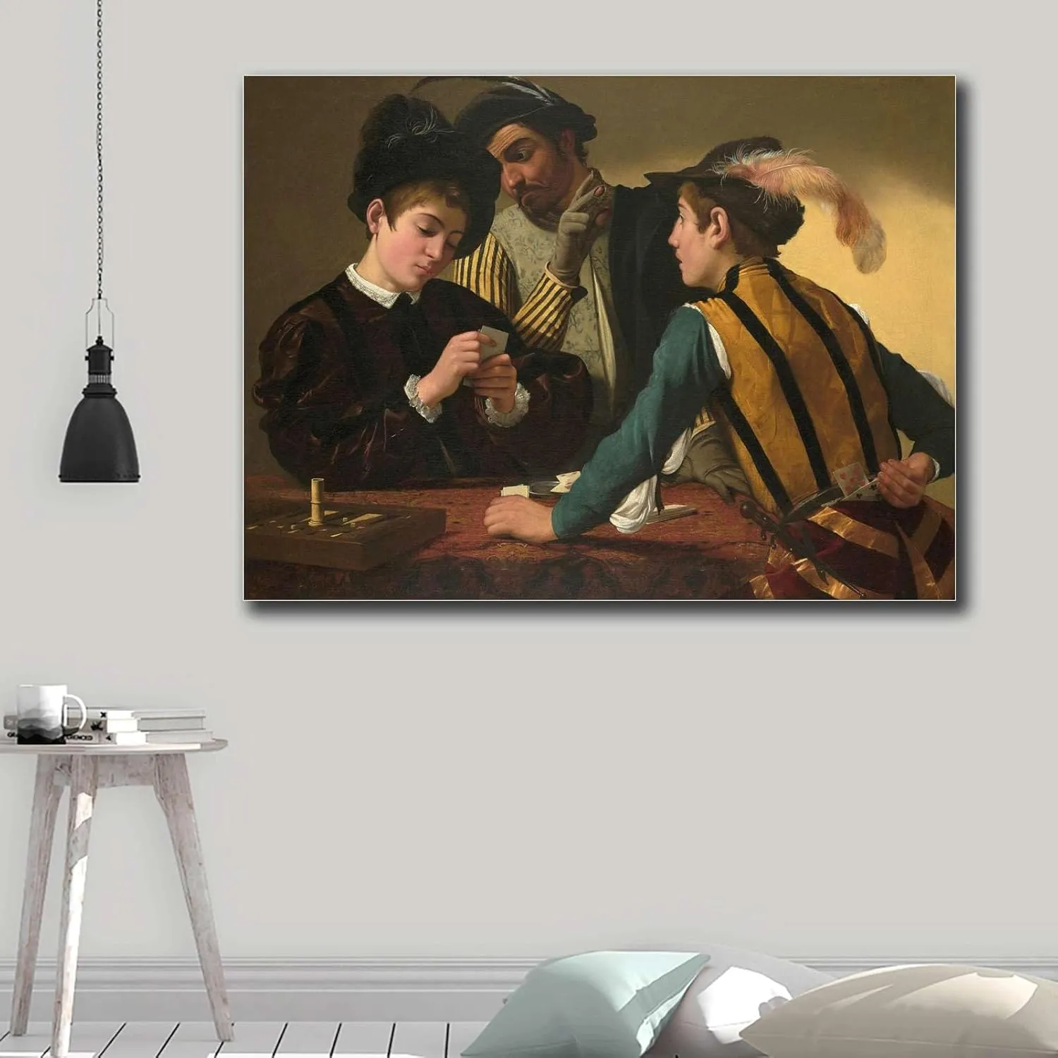 HSCFWYLN Canvas Art Poster The Cardsharps by Caravaggio Art Poster Living Room and Bedroom Home Decoration 12x18inch