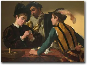 HSCFWYLN Canvas Art Poster The Cardsharps by Caravaggio Art Poster Living Room and Bedroom Home Decoration 12x18inch