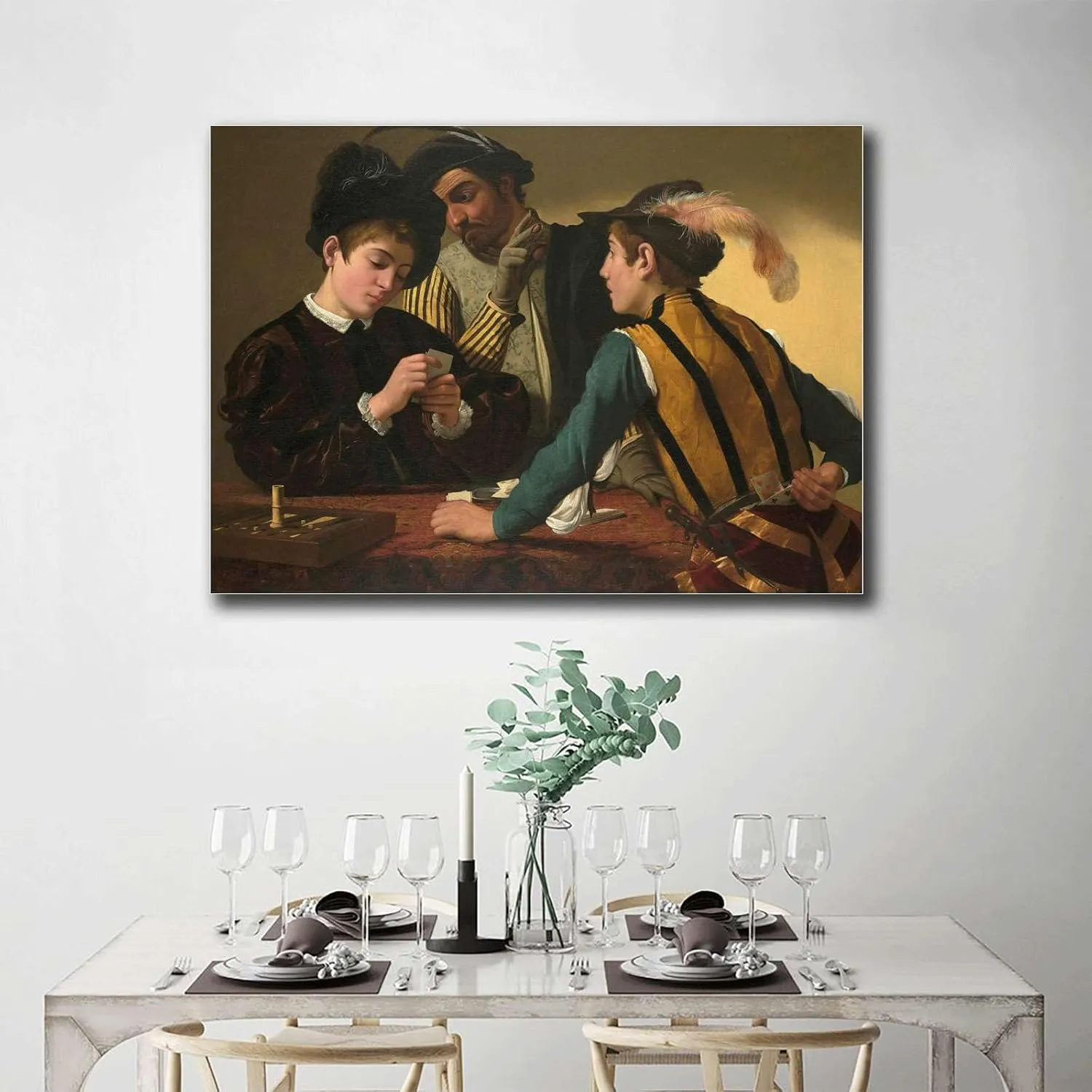 HSCFWYLN Canvas Art Poster The Cardsharps by Caravaggio Art Poster Living Room and Bedroom Home Decoration 12x18inch
