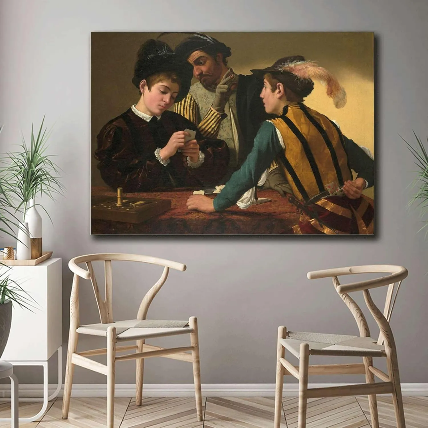 HSCFWYLN Canvas Art Poster The Cardsharps by Caravaggio Art Poster Living Room and Bedroom Home Decoration 12x18inch