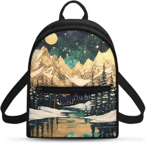 HUGS IDEA Aurora Forests Purse for Women Backpack for Travel Mini Handbag for Teen Girls Travel Shoulder Bags Casual Daypack with Zipper Back Pack Lightweight Daypack Backpack