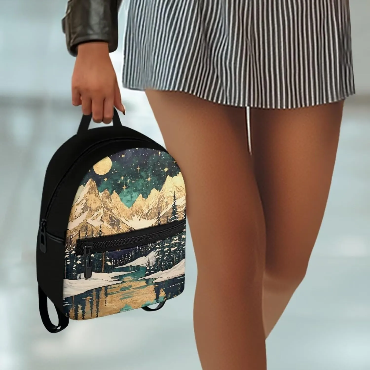 HUGS IDEA Aurora Forests Purse for Women Backpack for Travel Mini Handbag for Teen Girls Travel Shoulder Bags Casual Daypack with Zipper Back Pack Lightweight Daypack Backpack