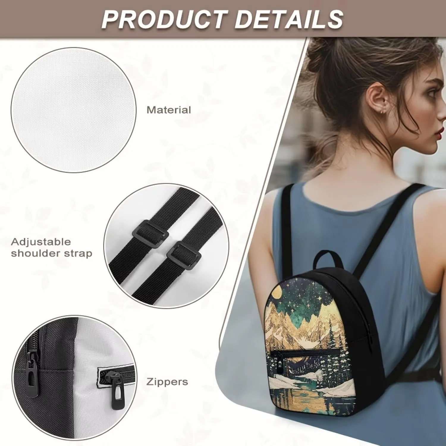 HUGS IDEA Aurora Forests Purse for Women Backpack for Travel Mini Handbag for Teen Girls Travel Shoulder Bags Casual Daypack with Zipper Back Pack Lightweight Daypack Backpack