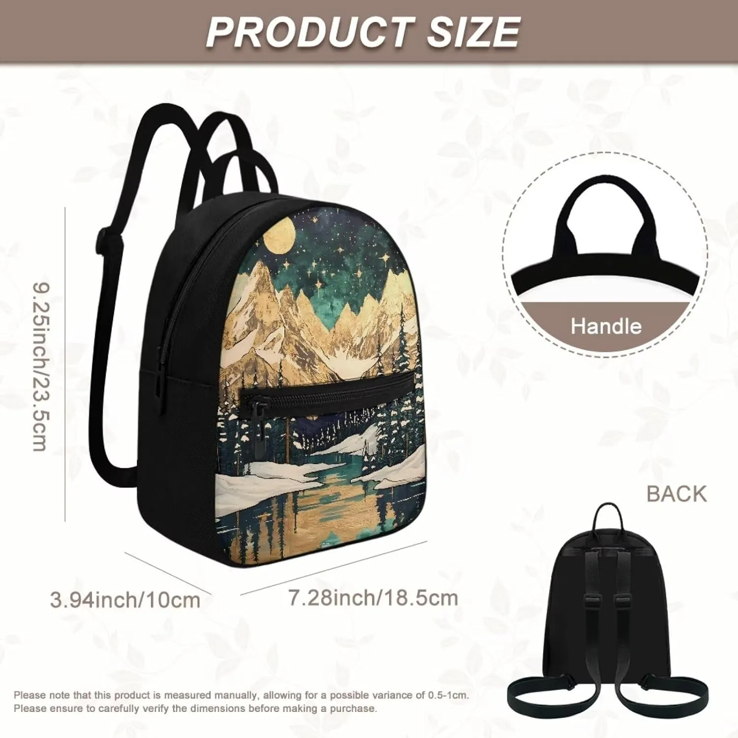 HUGS IDEA Aurora Forests Purse for Women Backpack for Travel Mini Handbag for Teen Girls Travel Shoulder Bags Casual Daypack with Zipper Back Pack Lightweight Daypack Backpack