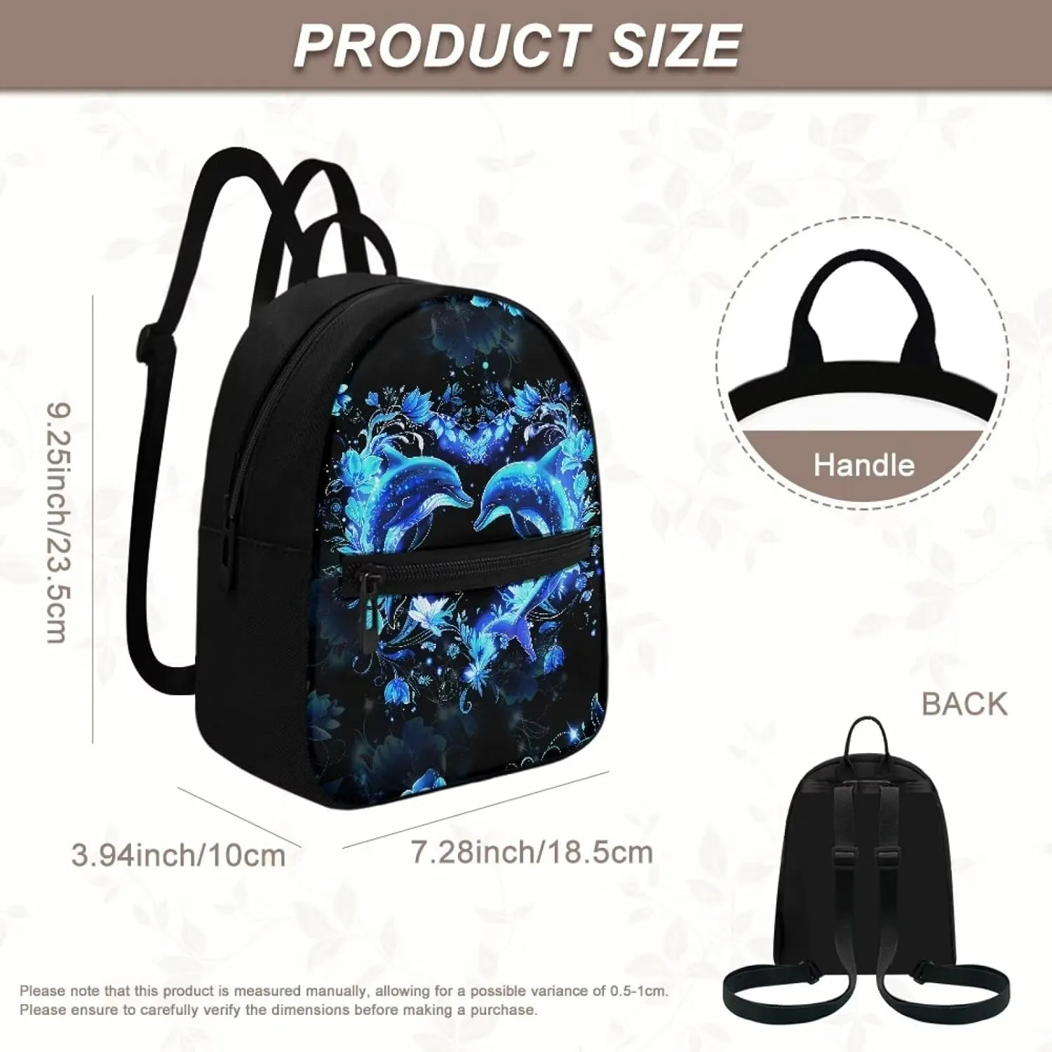 HUGS IDEA Blue Dolphin Backpack Purse for Women Mini Handbag for Teen Girls Travel Shoulder Bags Casual Daypack with Zipper Back Pack Lightweight Cell Phone Backpack