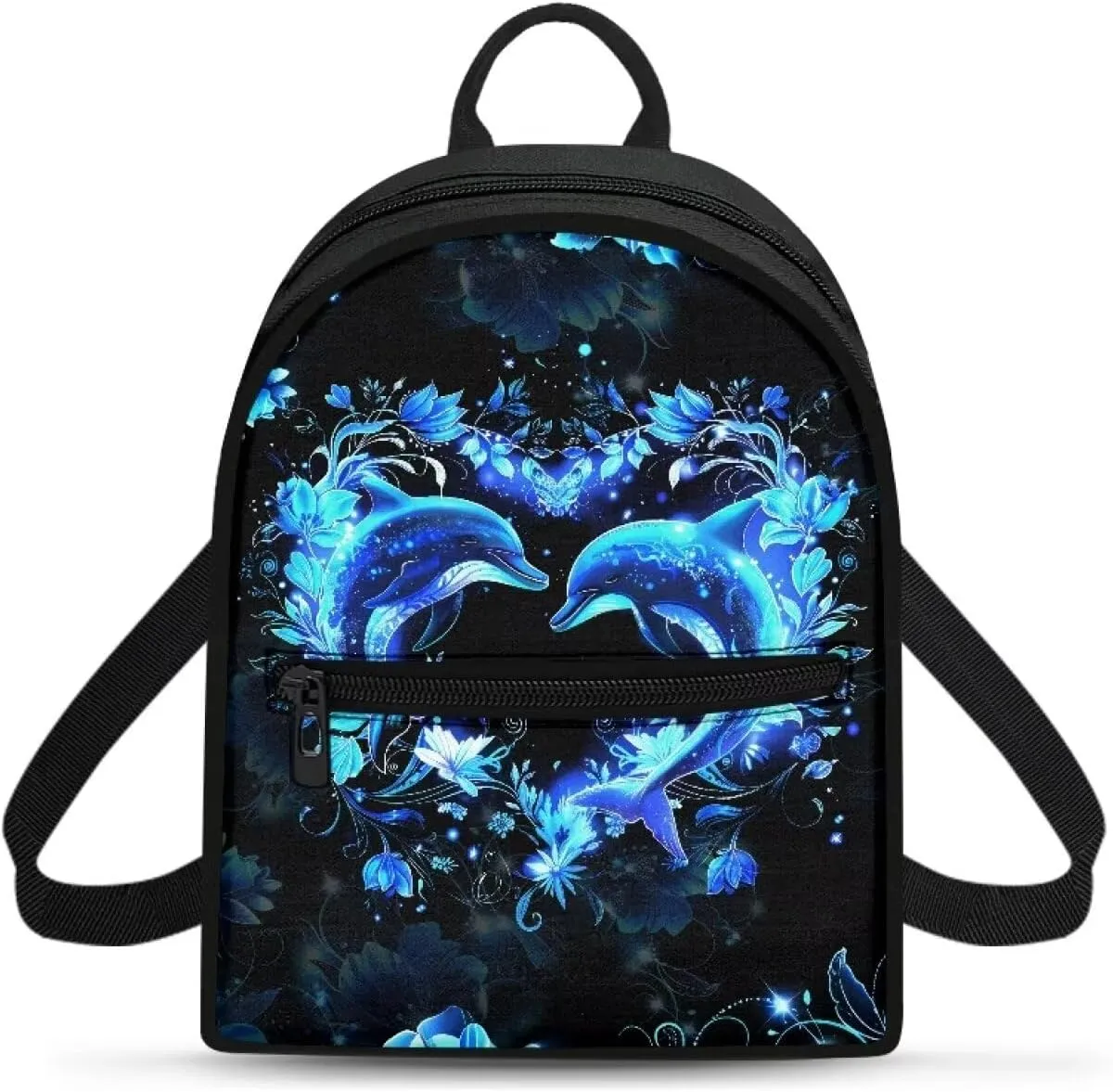 HUGS IDEA Blue Dolphin Backpack Purse for Women Mini Handbag for Teen Girls Travel Shoulder Bags Casual Daypack with Zipper Back Pack Lightweight Cell Phone Backpack