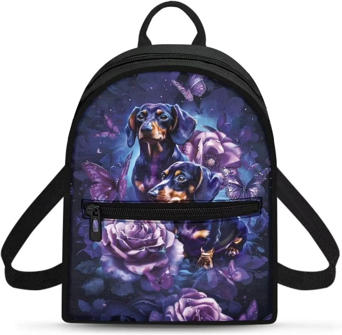 HUGS IDEA Dachshund Backpack Purse for Women Rose Fashion Shoulder Bags for Lady Casual Daypack Tote Bag for Teen Girls Rucksack for Work Hiking Travel Daily Use