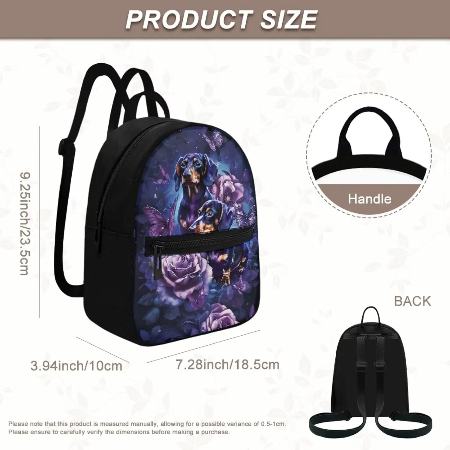 HUGS IDEA Dachshund Backpack Purse for Women Rose Fashion Shoulder Bags for Lady Casual Daypack Tote Bag for Teen Girls Rucksack for Work Hiking Travel Daily Use