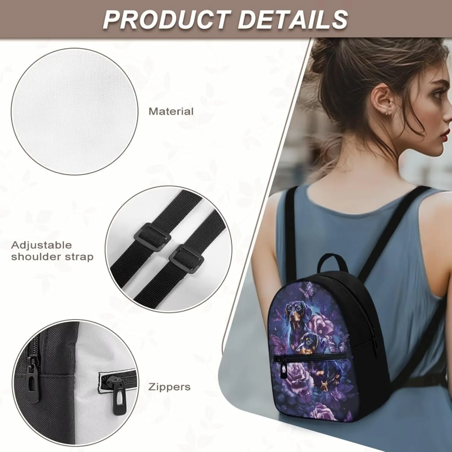 HUGS IDEA Dachshund Backpack Purse for Women Rose Fashion Shoulder Bags for Lady Casual Daypack Tote Bag for Teen Girls Rucksack for Work Hiking Travel Daily Use