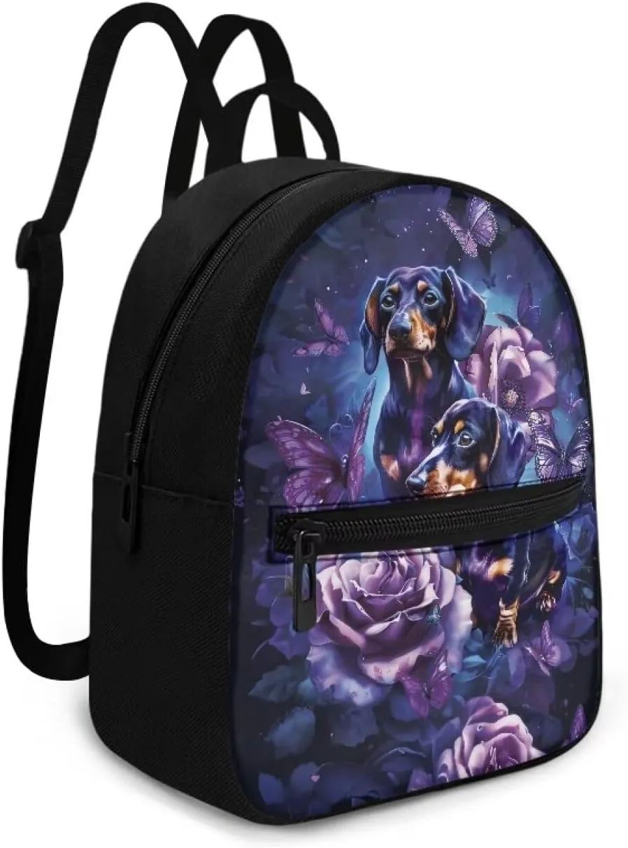 HUGS IDEA Dachshund Backpack Purse for Women Rose Fashion Shoulder Bags for Lady Casual Daypack Tote Bag for Teen Girls Rucksack for Work Hiking Travel Daily Use