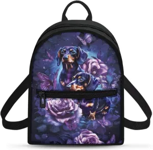 HUGS IDEA Dachshund Backpack Purse for Women Rose Fashion Shoulder Bags for Lady Casual Daypack Tote Bag for Teen Girls Rucksack for Work Hiking Travel Daily Use