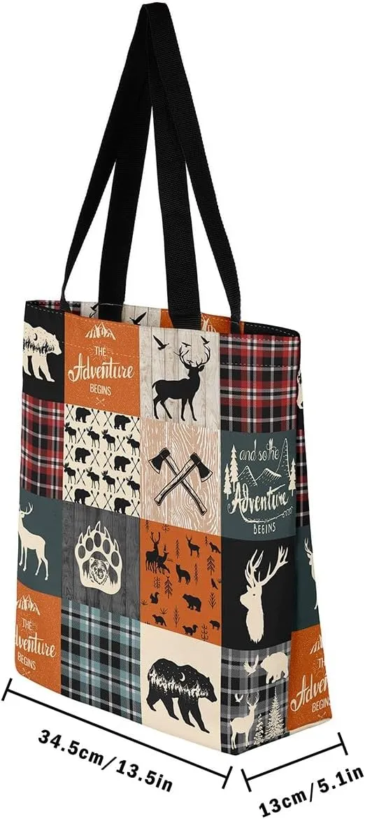 Hunting Deer Canvas Tote Bag Farmhouse Rustic Tote Bag Wildlife Bear Shopping Grocery Bags