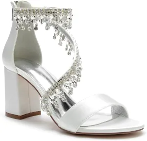 Hyinlays Women's Chunky Block Heels Crystal High Heel Pump Sandals Ankle Strap Wedding Shoes Prom Evening Pumps