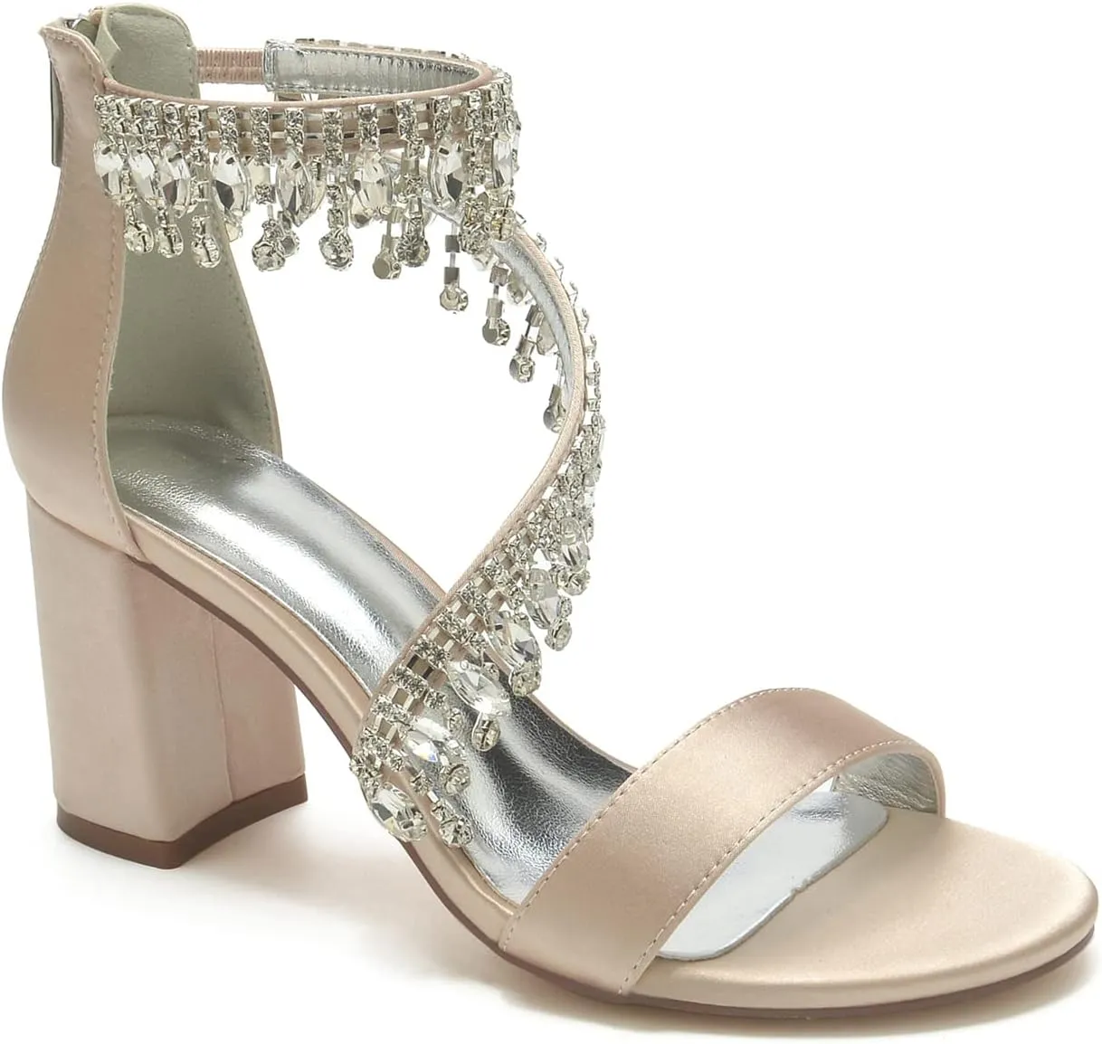 Hyinlays Women's Chunky Block Heels Crystal High Heel Pump Sandals Ankle Strap Wedding Shoes Prom Evening Pumps
