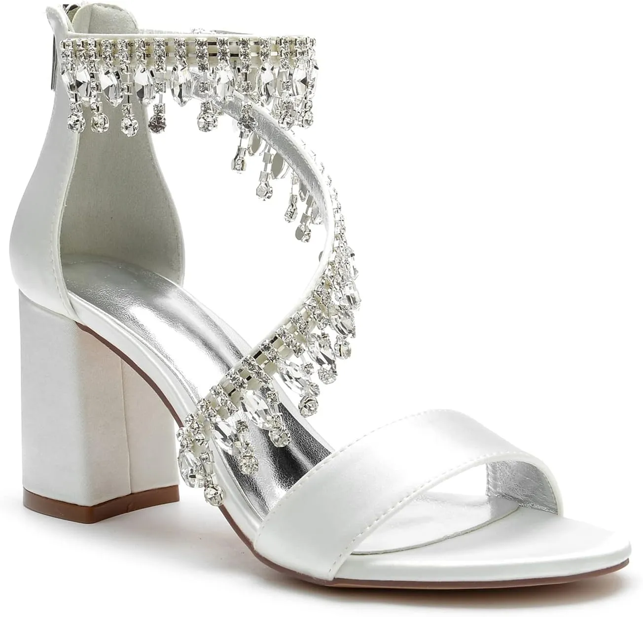 Hyinlays Women's Chunky Block Heels Crystal High Heel Pump Sandals Ankle Strap Wedding Shoes Prom Evening Pumps