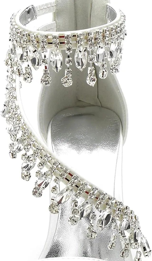 Hyinlays Women's Chunky Block Heels Crystal High Heel Pump Sandals Ankle Strap Wedding Shoes Prom Evening Pumps