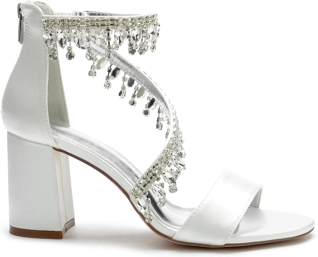 Hyinlays Women's Chunky Block Heels Crystal High Heel Pump Sandals Ankle Strap Wedding Shoes Prom Evening Pumps